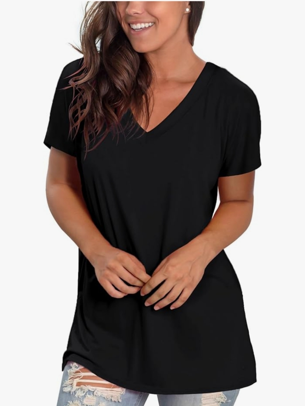Classic Black V-Neck Women's Top XL 🆕 - Picture 4 of 7